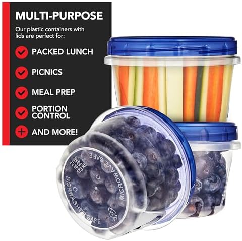 Stock Your Home 16oz Plastic Containers with Twist Top Lids (10 Pack), 2 Cup Freezer Containers with Lids for Leftover Food, Airtight Reusable Soup Containers, Microwave and Dishwasher Safe