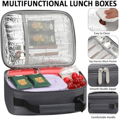 Tenot Lunch Box Kids Insulated Lunch Tote Bag Grey