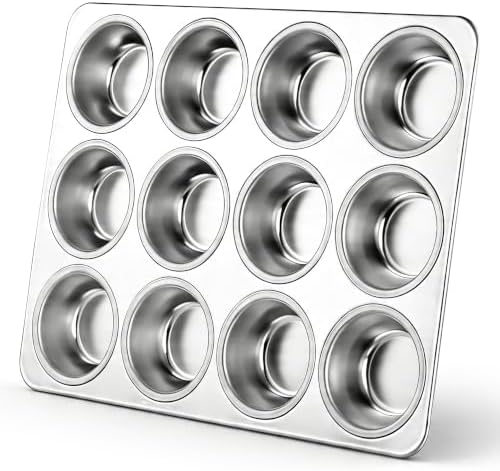 LIANYU Muffin Pan 12 Cups, Stainless Steel Cupcake Muffin Tin for Baking