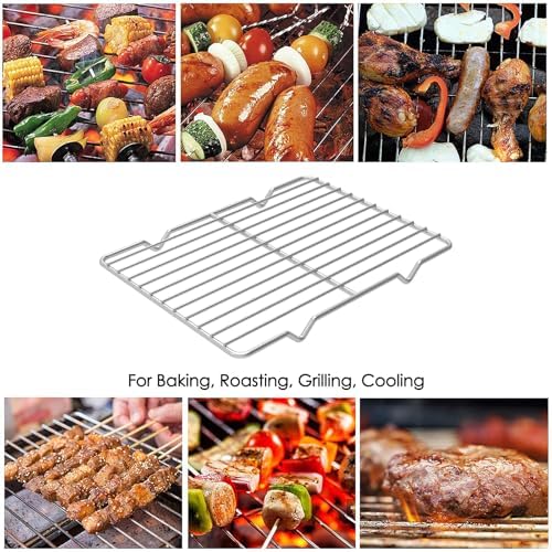 Linkidea Metal Grate Cooling Rack Pack of 2, Stainless Steel Baking Cooling Rack Rectangle 7.8'' x 10.2'', Oven Safe Grid Wire Racks for Roasting Disposable Pan (Silver)