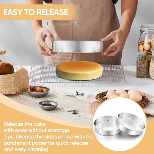 TeamFar 9 Inch Cake Pan Set of 2, Stainless Steel Round Cake Baking Pan