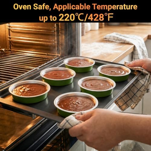 Beasea Mini Pie Tin Pan 100 Pack, 4" 7.3oz 215ml Disposable Baking Cups Only, Aluminum Foil Mini Ramekin No Lids Baking Pie Tart Pan Cheesecake Cups for Birthday Wedding Party - Avocado Green