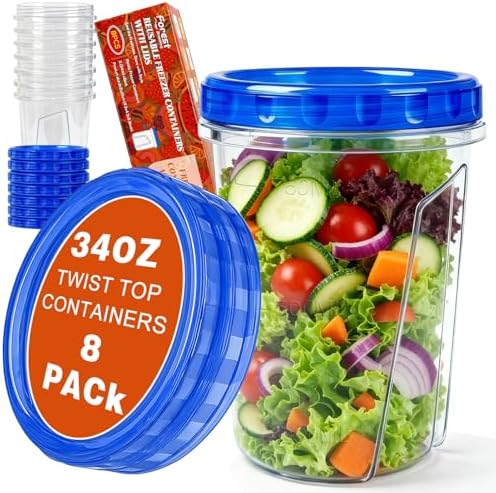 8 Pack 34oz Soup Freezer Storage Containers with Twist Lids for Meal Prep