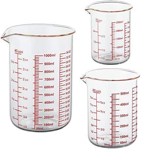 High Borosilicate Glass Measuring Cup Set-V-Shaped Spout，Includes 250ml(8OZ), 500ml(16OZ), and 1000ml(32OZ) Glass Measuring Beaker for Kitchen or Restaurant, Easy to Read