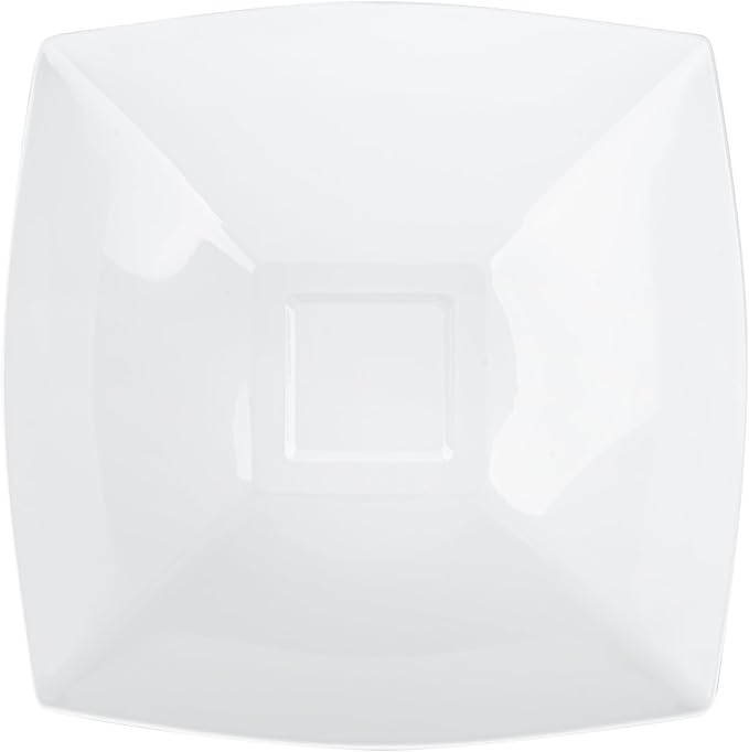 Restaurantware Moderna 64 Ounce Fancy Plastic Bowls 10 Square Disposable Salad Bowls - Durable Heavy-duty White Plastic Bowls For Warm And Cold Foods