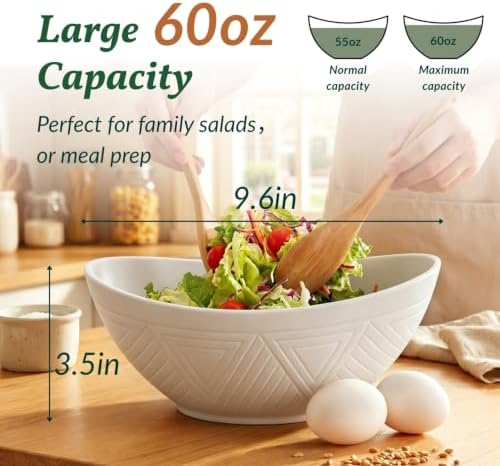 Homienly Wheat Straw Bowls, Large Salad Bowls Set of 6, 60 OZ Large Capacity Serving Bowl for Kitchen, Picnic, Camping,Lightweight Unbreakable Microwave and Dishwasher Safe Big Bowl - White