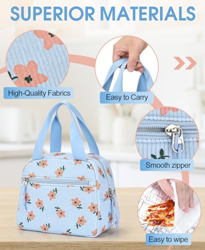Lunch Bag for Women, Corduroy Small Insulated Lunch Box