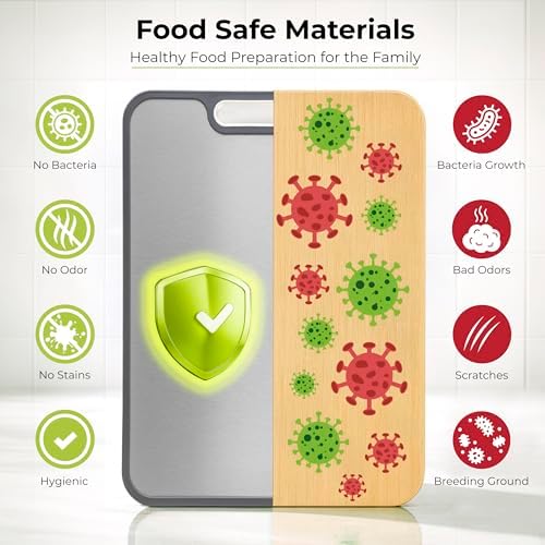 Freshware Titanium Cutting Board for Kitchen, Double Sided and Non Slip Cutting Boards, Pure Titanium/PP, Chopping Board with Juice Grooves, Dishwasher Safe, Large 15.2" by 10.5"