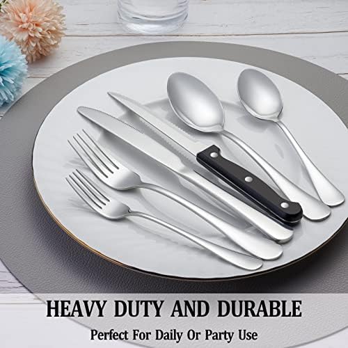 72 Pcs Silverware Set with Steak Knives for 12, Stainless Steel Flatware Set, Mirror Polished Cutlery Utensil Sets, Home Kitchen Eating Tableware Sets, Dishwasher Safe
