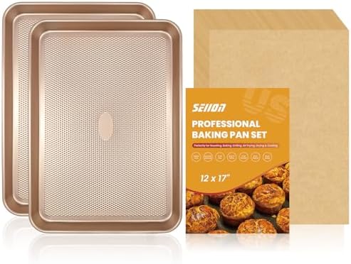 2-Pack Heavy Duty Baking Sheets with 250 Pre-Cut Parchment Papers | 17.5"x11.8" Nonstick Carbon Steel Cookie Sheets for Oven | Warp-Resistant Half Sheet Pans for Meal Prep & Roasting
