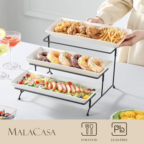 MALACASA 3 Tier Serving Trays, White Porcelain Serving Platters, 14 Inch
