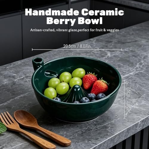 Ceramic Berry Washing Bowl with Auto-Spin Swirl Drainage