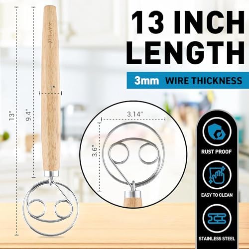 Zulay Kitchen Double-Eye 13" Danish Dough Whisk