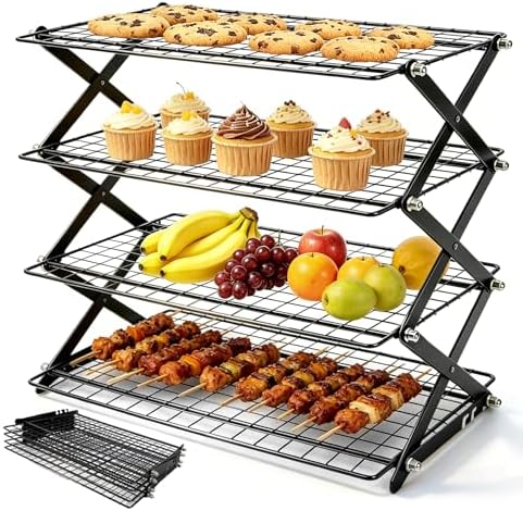 4 Tier Collapsible Cooling Rack for Baking, Adjustable cooling Rack
