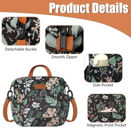 Joymee Insulated Lunch Bag For Women Reusable Lunch Tote Bag-Green Leaf