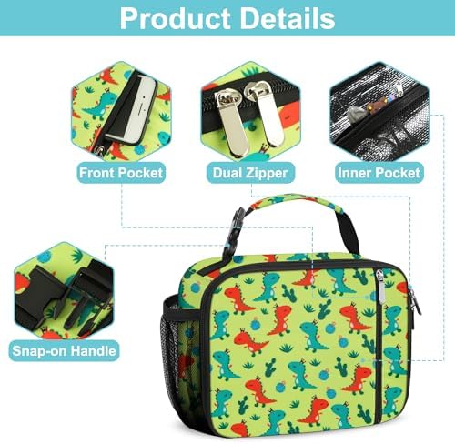 esouler Lunch Box Kids Insulated Lunch Bag for Boys & Girls Durable Children Lunchbox for School with Water Bottle Holder-Orange Dinosaur