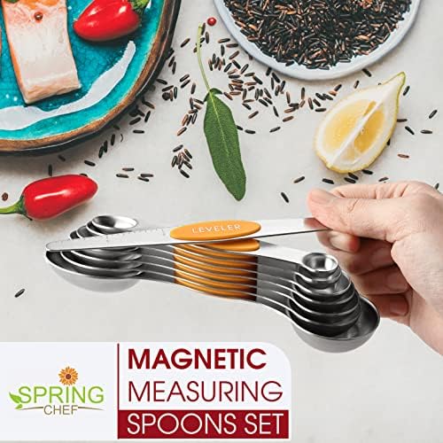 Spring Chef Stainless Steel Magnetic Measuring Spoons Set of 8, Mango