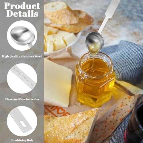 2 Pcs Teaspoon Measuring Spoons, 5mL (5 cc | 1/6 oz) Stainless Steel Teaspoon Scoop, Long Handle Metal Measuring Spoons for Cooking,Baking