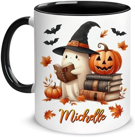 Hyturtle Personalized Cute Ghost Read Book Mug - Book Gifts For Women Lover - Bookish Gift For Bookworm Librarian - Inspirational Librarian Teacher Present - Custom Coffee Cup Ceramic Mug 11 Oz 15 Oz
