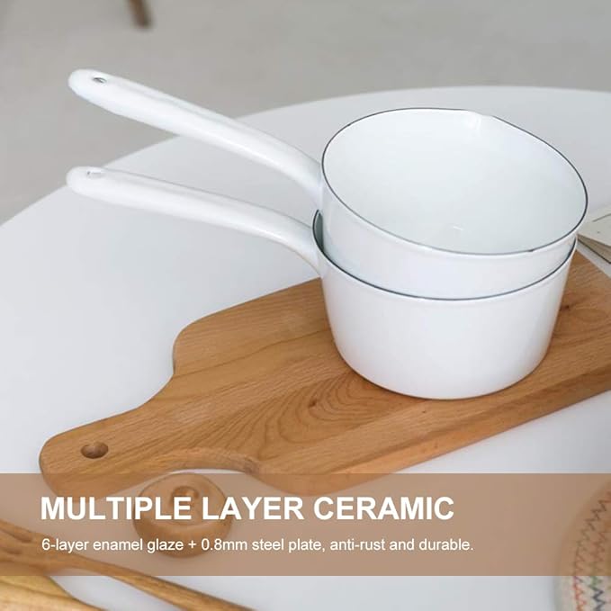 1.2L Saucepan, Enamel Milk Pan, Butter Warmer, Milk Pot, Easy to Cook and Clean, Non-Stick Milk Boiling Pot with Handle for Home Kitchen Restaurant(White)