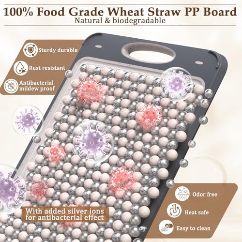 GUANCI Stainless Steel Cutting Board for Kitchen, Non Toxic 2-in-1 Double Sided Design, 304 Food Grade Stainless Steel & Wheat Straw PP, Durable Chopping Board for Meat & Vegetables, 14×9.6 Inch