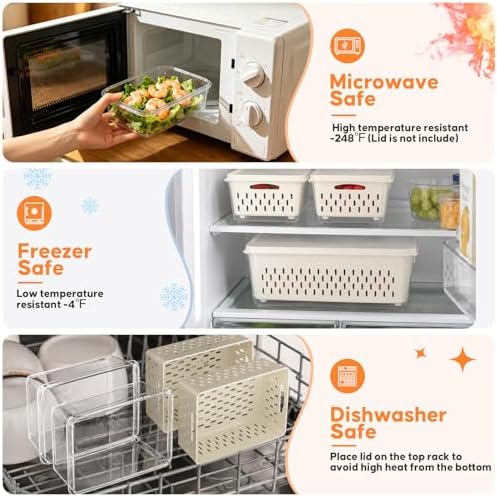 4 Pack Fruit Storage Containers for Fridge, Plastic Food Storage Container