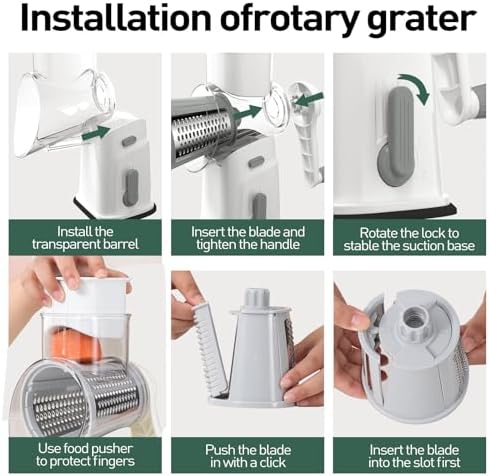 APSARAS USA Rotary Cheese Grater, 5 in 1 Rotary Grater, Cheese Grater Hand Crank, Replaceable Stainless Blades Cheese Shredder, Cheese Slicer, Easy to Clean Kitchen Gadgets with Storage Box