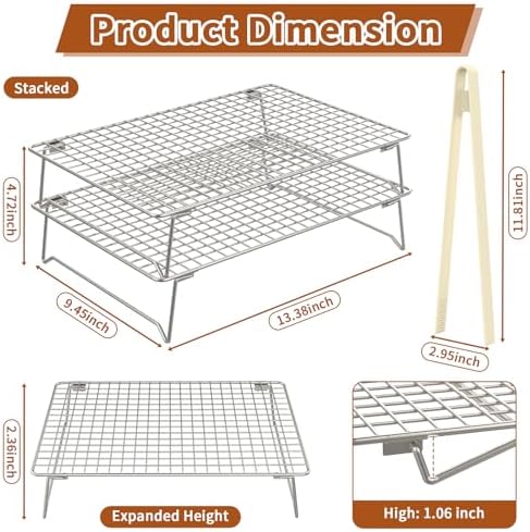 2-Tier 304 Stainless Steel Cooling Rack for Baking, 13"x9"x2.17"