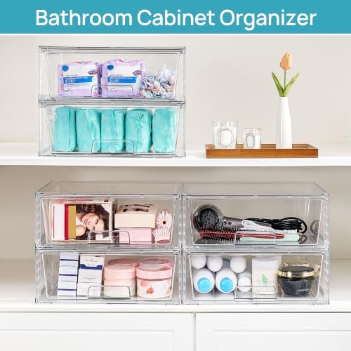 Vtopmart 3 Pack Large Clear Stackable Storage Drawers for Closet, Pantry