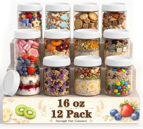 16oz Yogurt Parfait Cups, Pudding Cups with Lids, Meal Prep Jars, Glass Jar