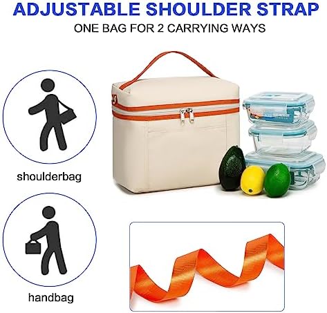 NOL 8L Insulated Lunch Bag for Women, Medium(normal), Cream/orange