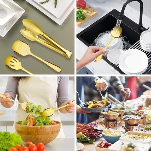 17PCS Serving Spoons and Utensils Set, Stainless Steel Serveware Gold