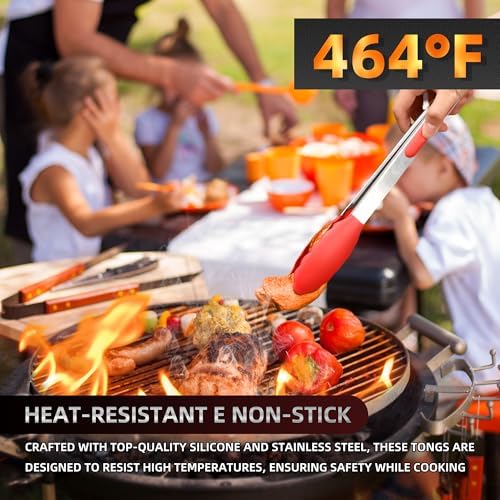 Stainless Steel Kitchen Tongs Set, 3 Pack with Silicone Tips