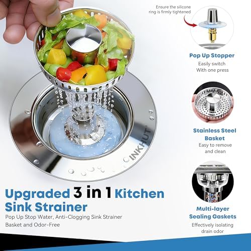 Upgraded 3 in 1 Kitchen Sink Drain Strainer (Mirror Silver)
