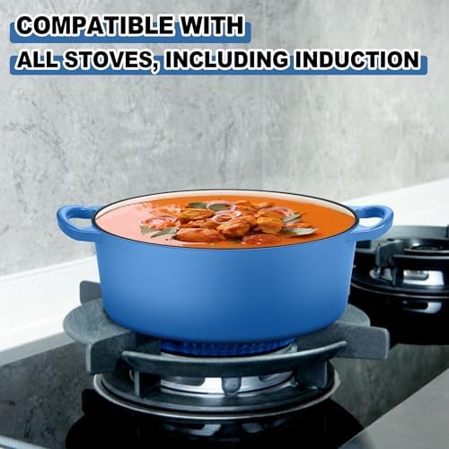 E-far 5QT Oval Dutch Oven Pot with Lid, Blue Enameled Cast Iron Dutch Oven