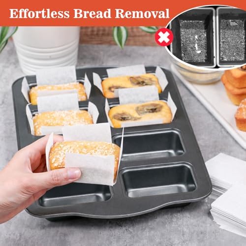 Webake 300pcs Unbleached Parchment Paper Mini Loaf Pan Liners Compatible with Wilton Mini Loaf Pan, Original Precut, Non Toxic Baking Papers for Banana Breads