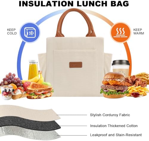 Joymee Lunch Bag Women Insulated Lunch Box- Corduroy Beige
