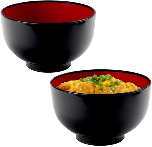 JapanBargain, 2-Pack Authentic Japanese Plastic Ramen Bowl, Black and Red Lacquered Style Noodle Soup Bowl, Made in Japan, Food Safe BPA Free, Microwave and Dishwasher Safe, 38 oz