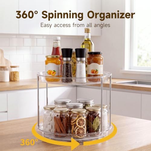 2 Tier Non-Skid Lazy Susan Turntable Organizer, 9" Rotating Spice Rack
