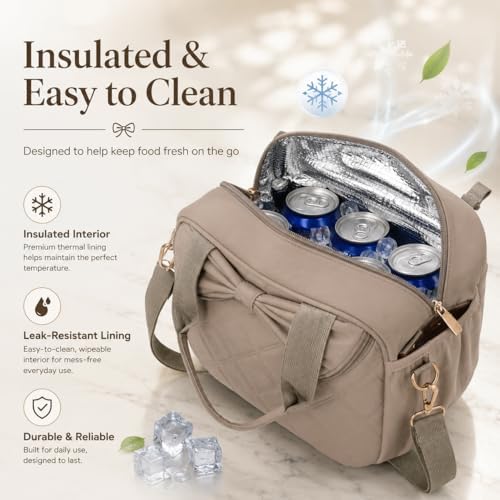 Bluboon Lunch Box for Women Cute Lunch Bag Reusable Insulated Lunch Bags Large Capacity Lunchbox Cooler for Work Picnic or Travel Gifts (Camel Large Bow, 10 x 7.5 x 8 inches)