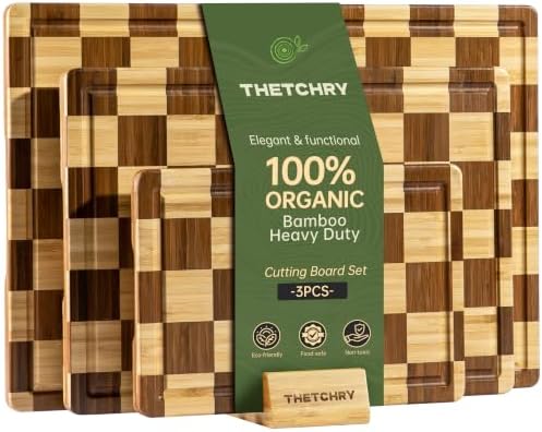 THETCHRY Checkered Cutting Board Set, Bamboo Cutting Board for Kitchen