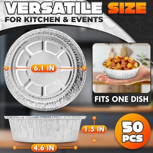 LEGLO Round Foil Cake Pans 50 Pack, 6 In Disposable Aluminum Baking Pans