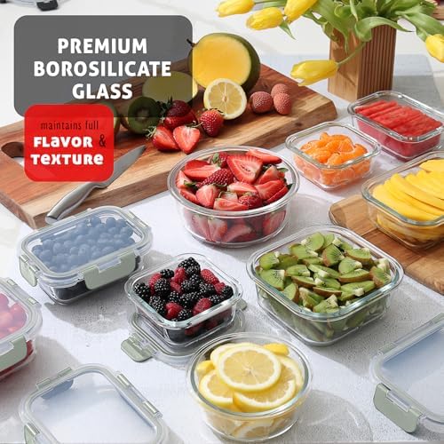 EATEX 16pc Glass Storage Containers with Lids, 8 Glass Food Storage Containers with 8 Airtight Lids for Pantry & Kitchen, Meal Prep Containers for Lunch, Oven Freezer Microwave & Dishwasher Safe