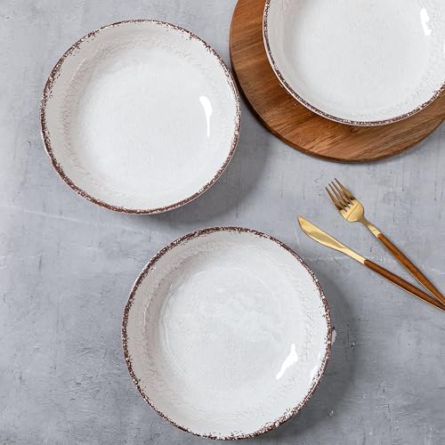 LEHAHA Farmhouse Pasta Bowls, Set of 6, White Melamine Rustic 42 oz Shallow Bowl, Large Salad Bowl, Deep Pasta plate, Dishwasher Safe Serving Bowls.…