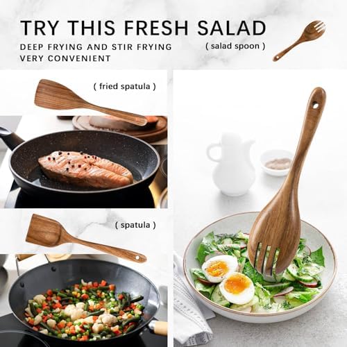 Wooden Spoons for Cooking, 5-Piece Acacia Wood Cooking Utensil Set
