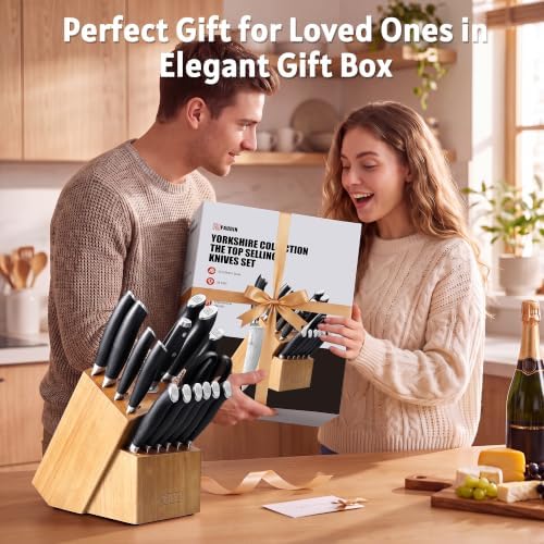 Paudin Knife Set, 17-Piece Kitchen Knife Set With Block, Built-In Sharpener