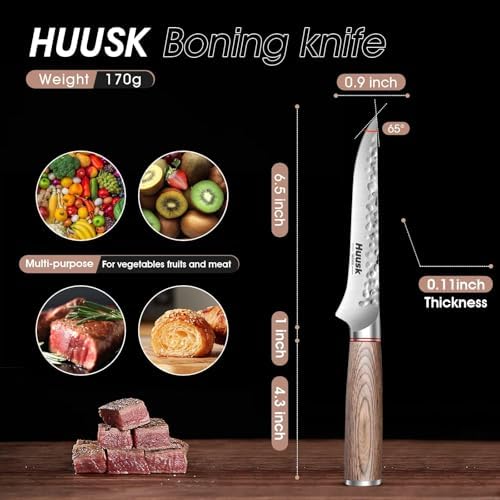Huusk Boning Knife for Meat Cutting with Ergonomic Pakkawood Handle