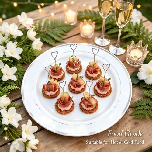 FLOWERCAT 60PCS Silver Plastic Plates - Heavy Duty White and Silver Plastic Plates Disposable - Include 30PCS 10.25inch Dinner Plates and 30PCS 7.5inch Dessert Plates for Fall Wedding&Birthday Party