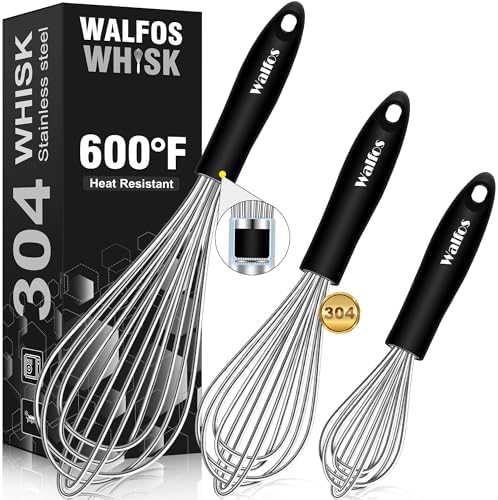 Stainless Steel Wire Whisk Set - 3 Packs Balloon Whisk, Thick Wire Whisk ＆ Strong Handles, Egg Frother for Cooking, Blending, Whisking, Beating and Stirring (7"+9"+11")