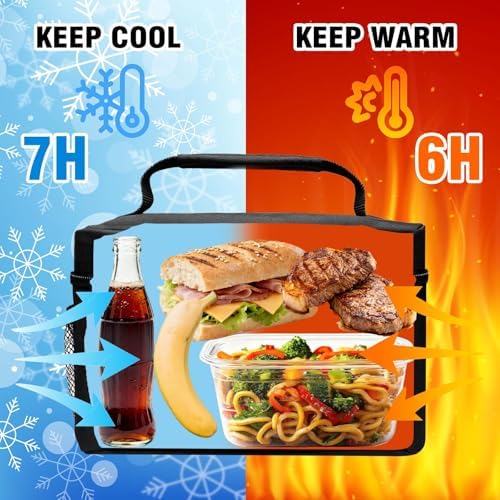 ONFAON Lunch Bag for Men/Women, Insulated Reusable Lunch Box Leakproof Cooler Tote Bag Freezable with Adjustable Shoulder Strap for Office Work Picnic Beach(Black)
